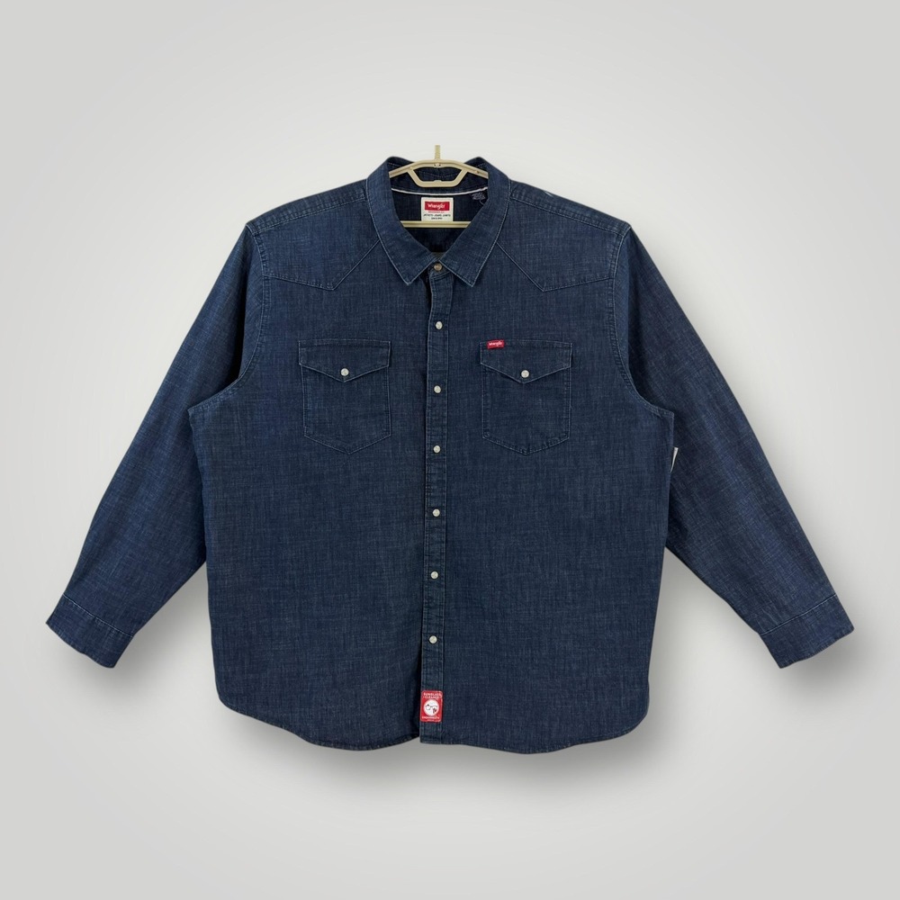 Wrangler‎ Denim Shirt Mens 3XL Blue Long Sleeve Western Snap Relaxed Fit